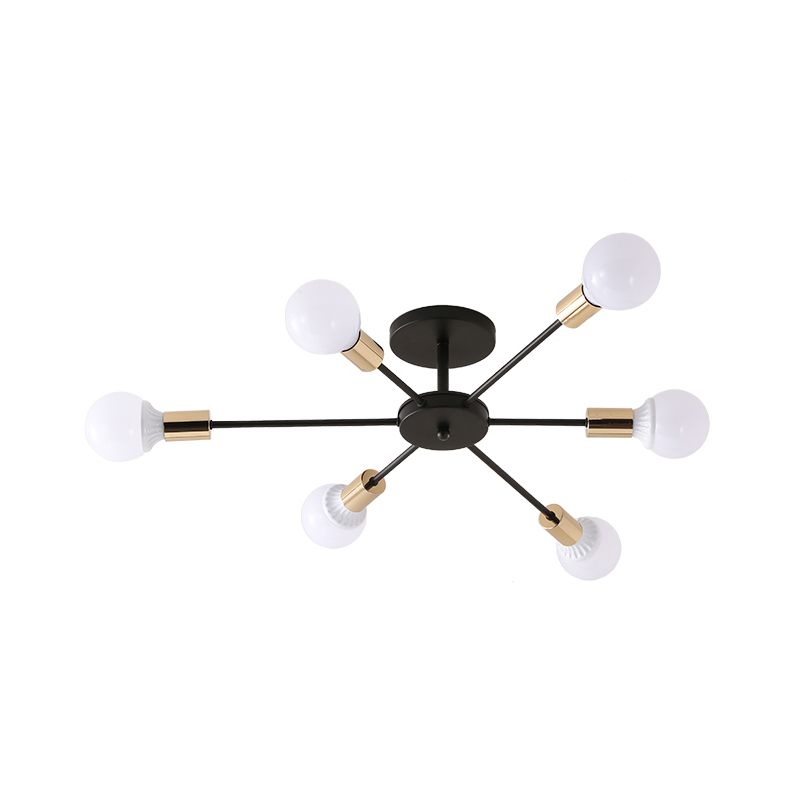 Black Sputnik Semi Flush Light Industrial Metallic 6/8 Lights Ceiling Mounted Fixture with Exposed Bulb, 23.5"/27.5" W