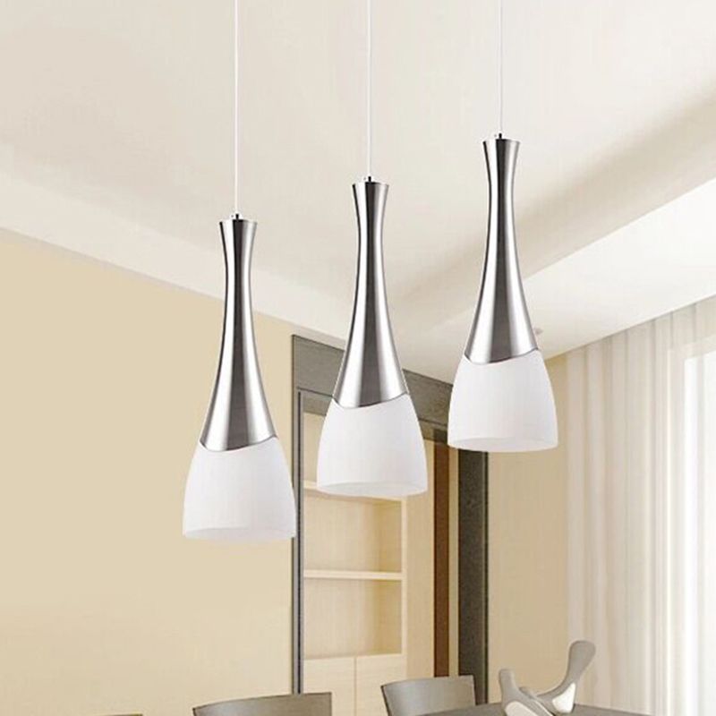 Lampada sospesa a forma di imbuto in argento Multi ciondoli in vetro bianco in stile moderno