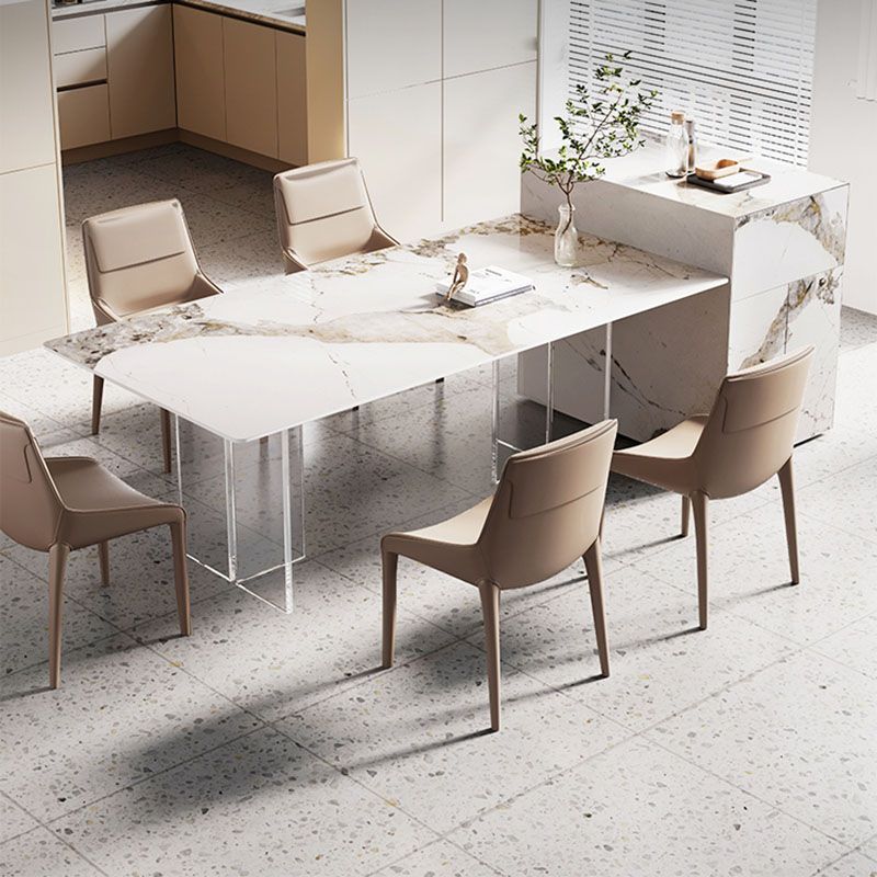 Modern Sintered Stone Dining Table Acrylic Dinner Room Kitchen Table