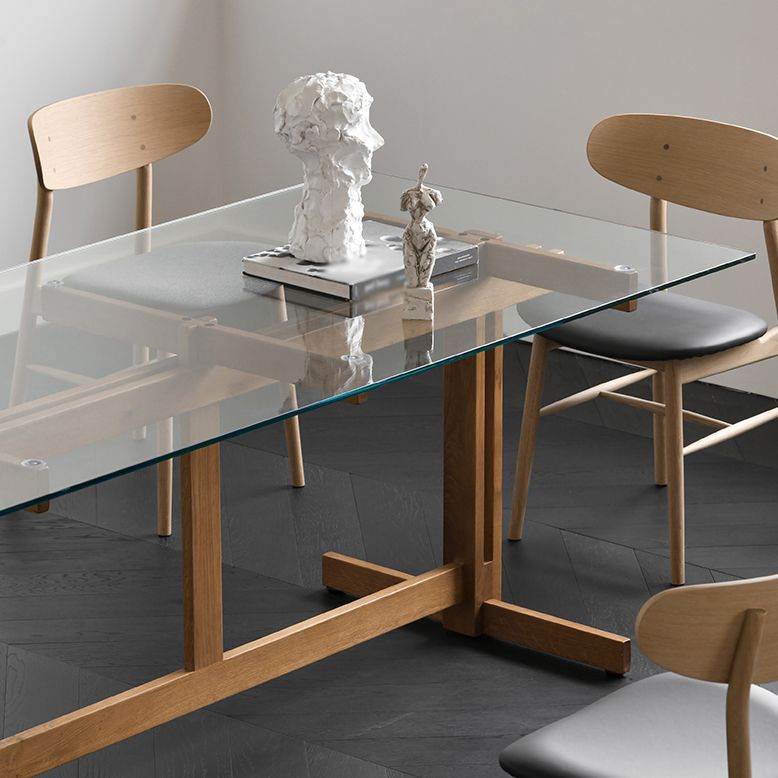 Trestle Table Clear Tempered Glass Dining Table Rectangle for Dining Room Home