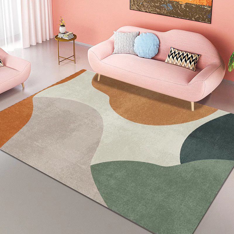 Black Contemporary Rug Polyester Color Lump Rug Non-Slip Backing Rug for Living Room