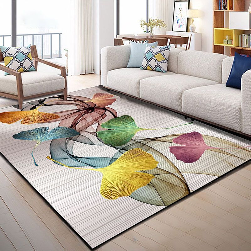Stylish Modern Area Carpet Floral Pattern Polyester Area Rug Stain Resistant Rug for Home Decor