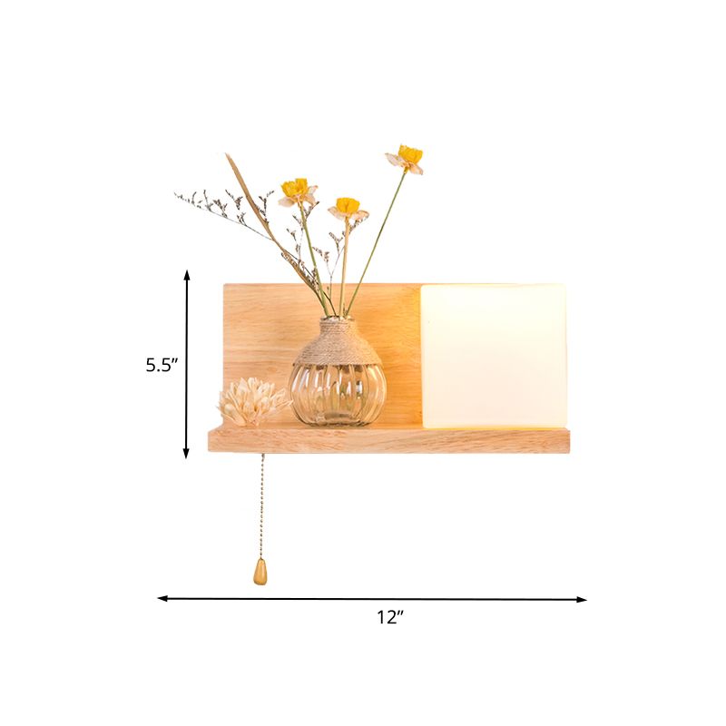 Wood 1 Light Wall Sconce Nordic Milky Glass Spiral/Cylinder/House Wall Mounted Light Fixture with Clear Glass Vase