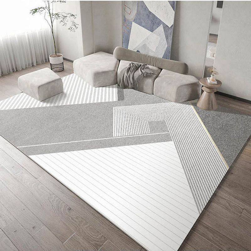 Simple Line Rug Polyester Grey Area Rug Tear Resistant Rug for Living Room