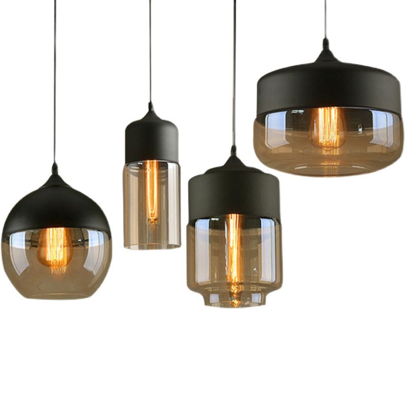 Geometric Hanging Lights Industrial Style Glass 1 Light Pendant Light Kit in Black