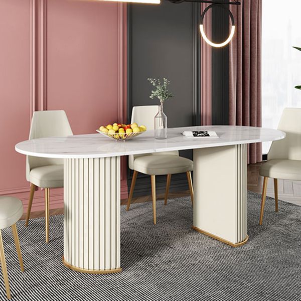 Modern Sintered Stone Oval Table Dining Table with White/Orange Double Pedestal