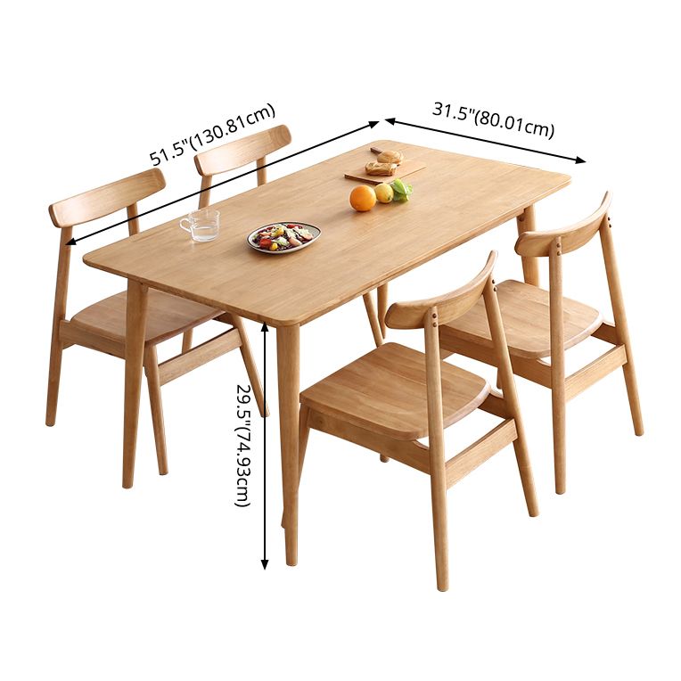 Minimalist Standard Khaki Dining Set Rectangle Shape Solid Wood Dining Set with 4 Legs Base