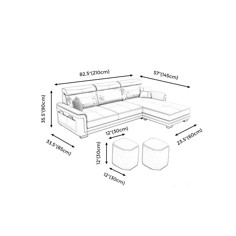 Contemporary Flared Arms Sectional 3-seat Faux Leather Sofa with Ottoman Included