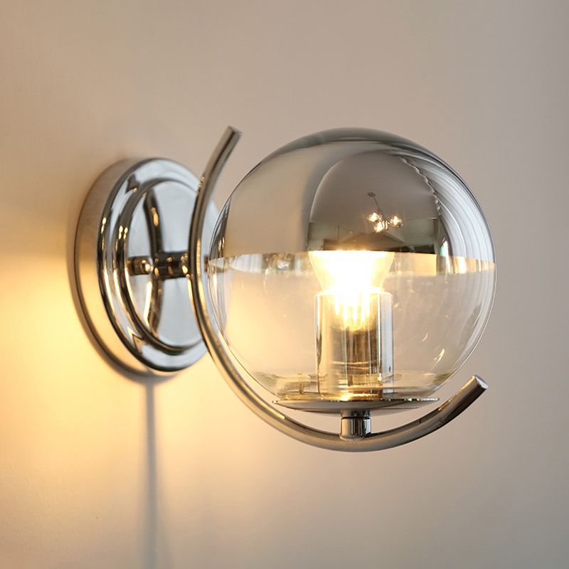 Glass Ball Shape Sconce Light Modern-Style 1 Light Wall Light Fixtures in Chrome