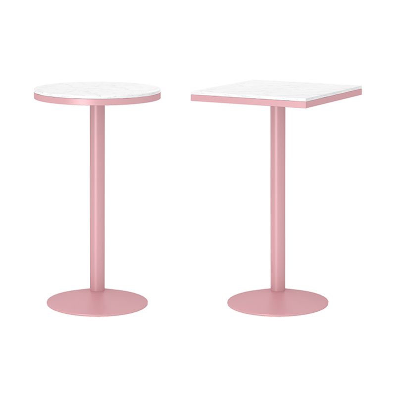 Industrial Style Pink Bar Table Marble White 23.6"W Top Indoor Bistro Table