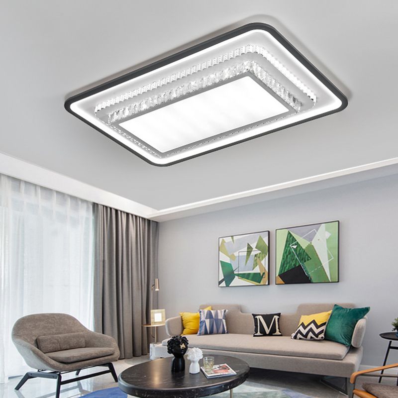 3-Tier Crystal Flush Mount Light Fixture Minimalist Black Flush Mount LED Light for Bedroom