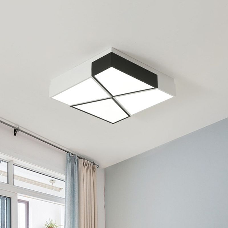 Acrylic Tangram LED Flush Mount Lamp Modern Black and White Square/Rectangle Ceiling Light in White/3 Color Light