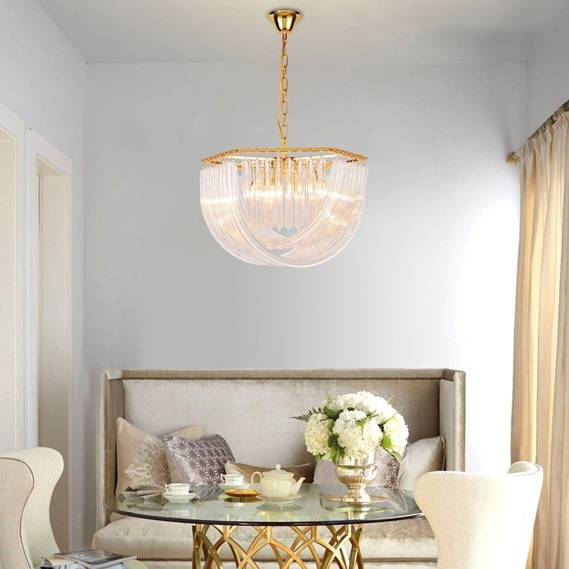 Dome lampadario Modernismo Modernismo PRISM Curve Glass Strip 4/6 Guida Luce sospesa in ottone, larghezza 19,5 "/25,5"