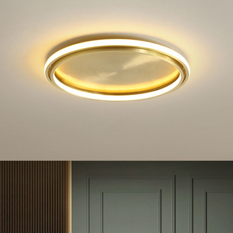 16"/19.5" Wide Modern Circle Flush Mount Lighting Metallic LED Bedroom Ceiling Flush in Gold
