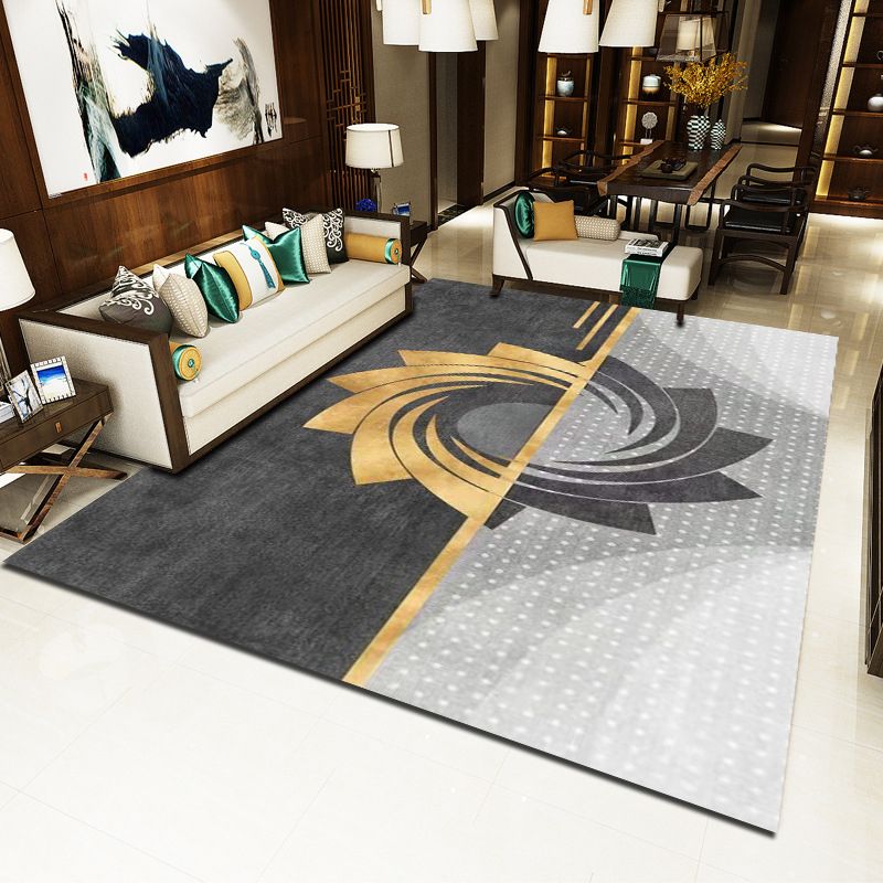 Gold Modern Rug Polyester Circle Rug Non-Slip Backing Rug for Home Decor