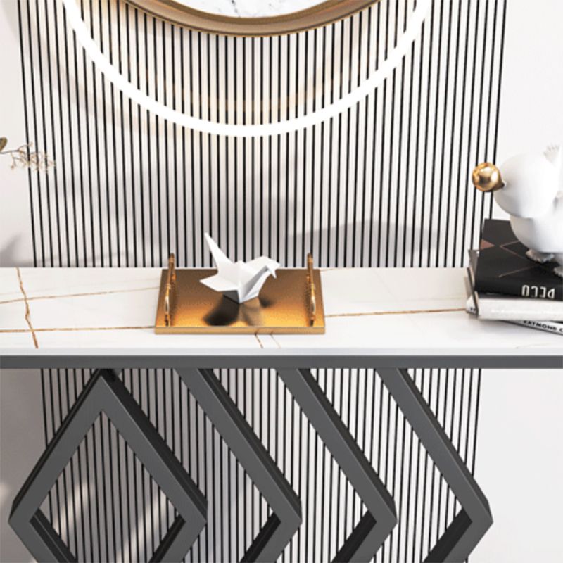 Glam Stone Console Table Rectangle Console Sofa Table for Hall