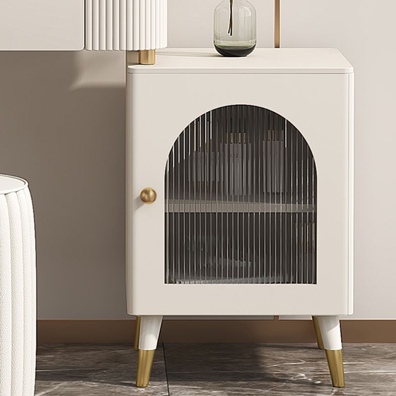 Contemporary Metal Vanity with Glass Accent Vanity Set with Stool