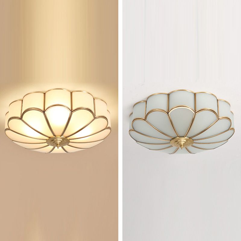 Brass Shaded Ceiling Mounted Fixture Traditional Bedroom Close to Ceiling Chandelier