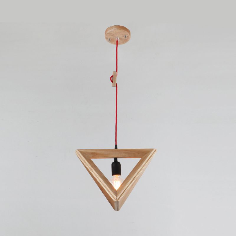 Geometric Shade Dining Room Hanging Lamp Wooden 1 Head Contemporary Pendant Ceiling Light