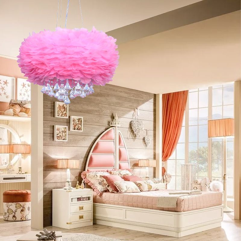 Luz de colgante colgante moderno 1 Bulbo de techo colgante rosa con caída de cristal