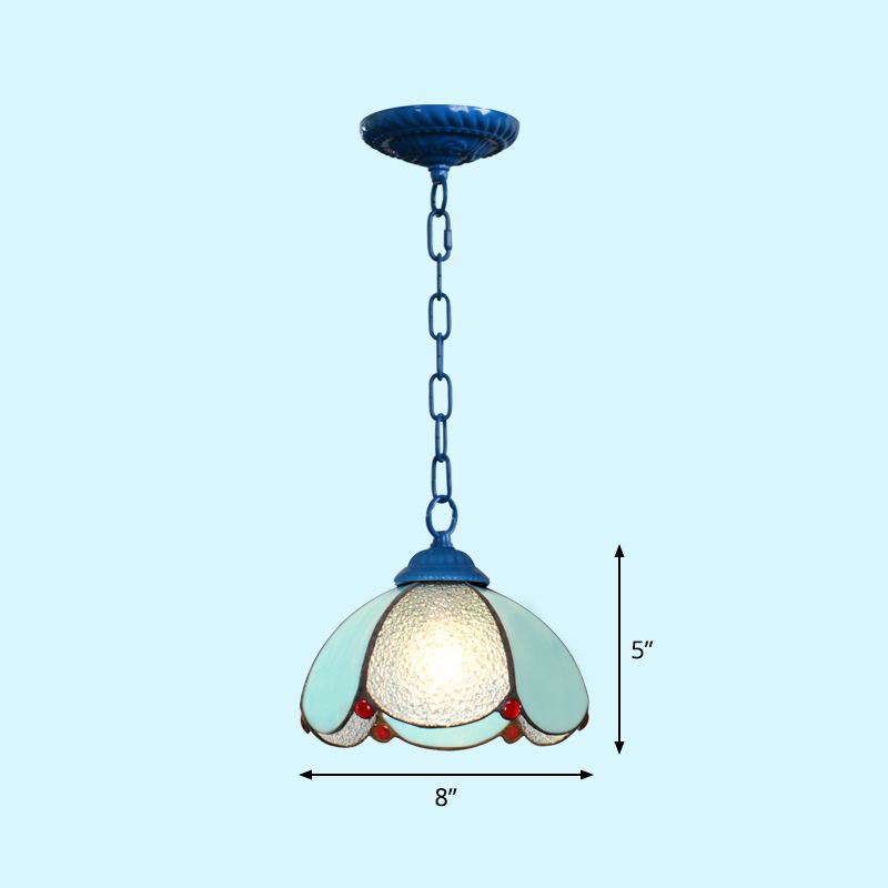 Mediterranean Dome Pendant Lighting Fixture Single Hand-Crafted Glass Hanging Light for Restaurant