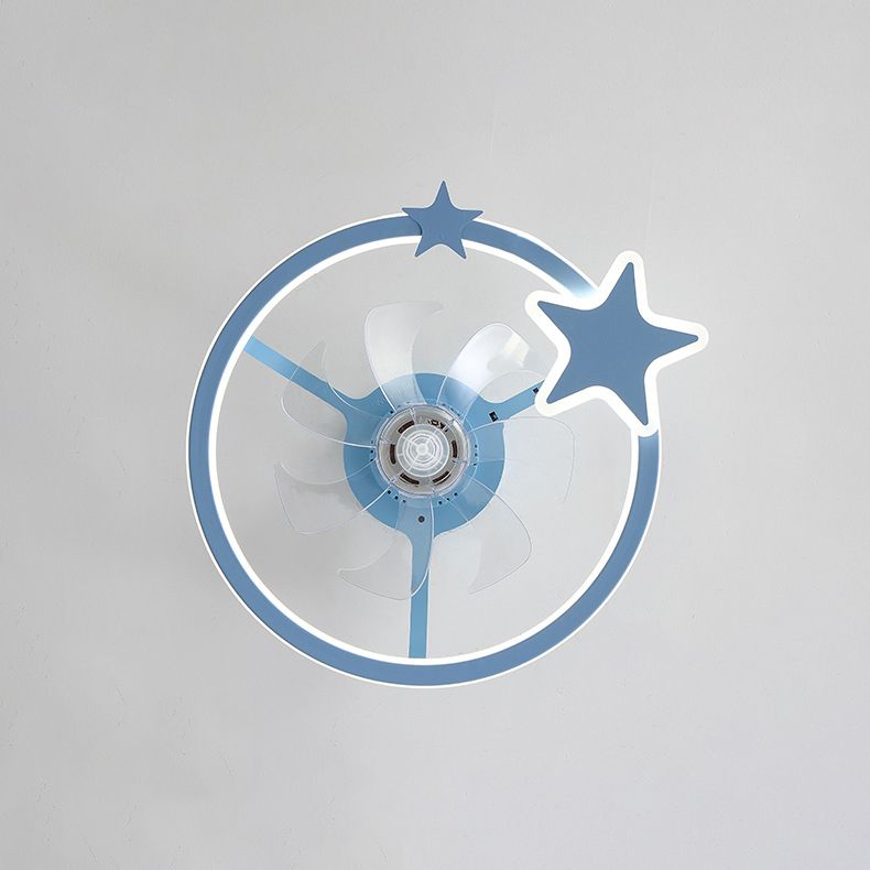 Kids Creative Star LED Ceiling Fan Light Wrought Iron Indoor Ceiling Light with Acrylic Shade