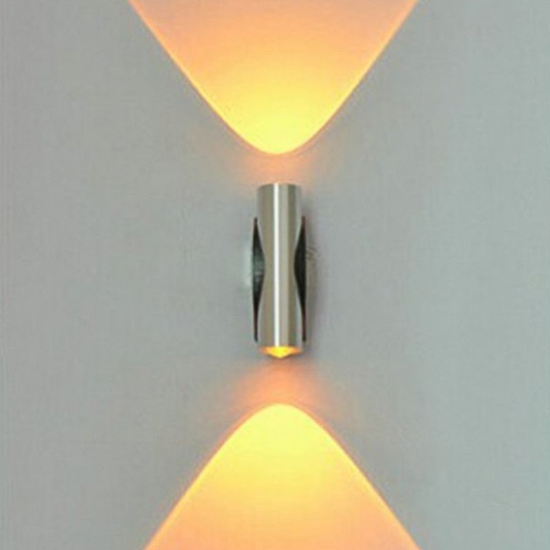 2 Lights Cylinder Wall Mounted Lamps Modern Style Metal Wall Sconces in Silver