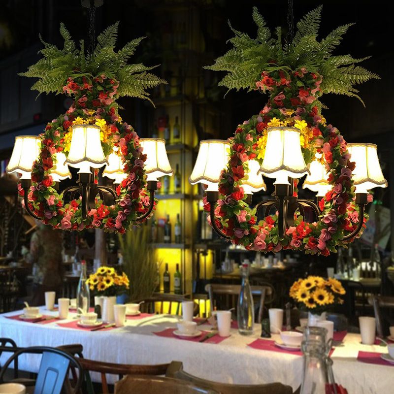 5 lumières lustre d'éclairage luminaire industriel tissu de fleur industrielle LED suspendue en noir