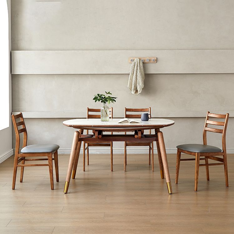 Modern White Round Dining Table Sintered Stone Kitchen Dining Table with 4 Legs Base