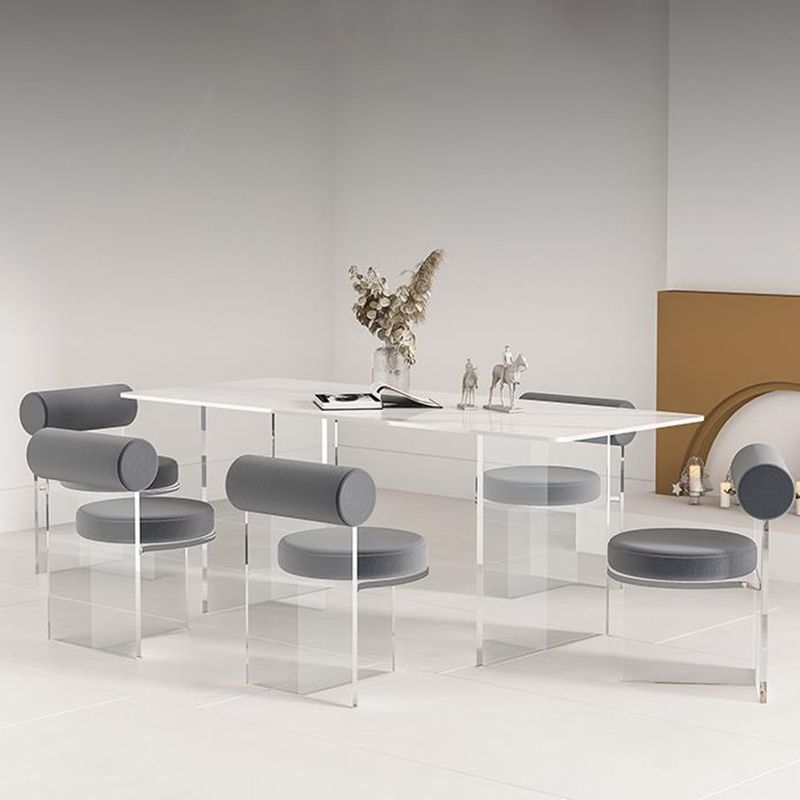 Contemporary Style 1/2/4/6 Pieces Dining Chairs Set Rectangle Stone Furniture in White