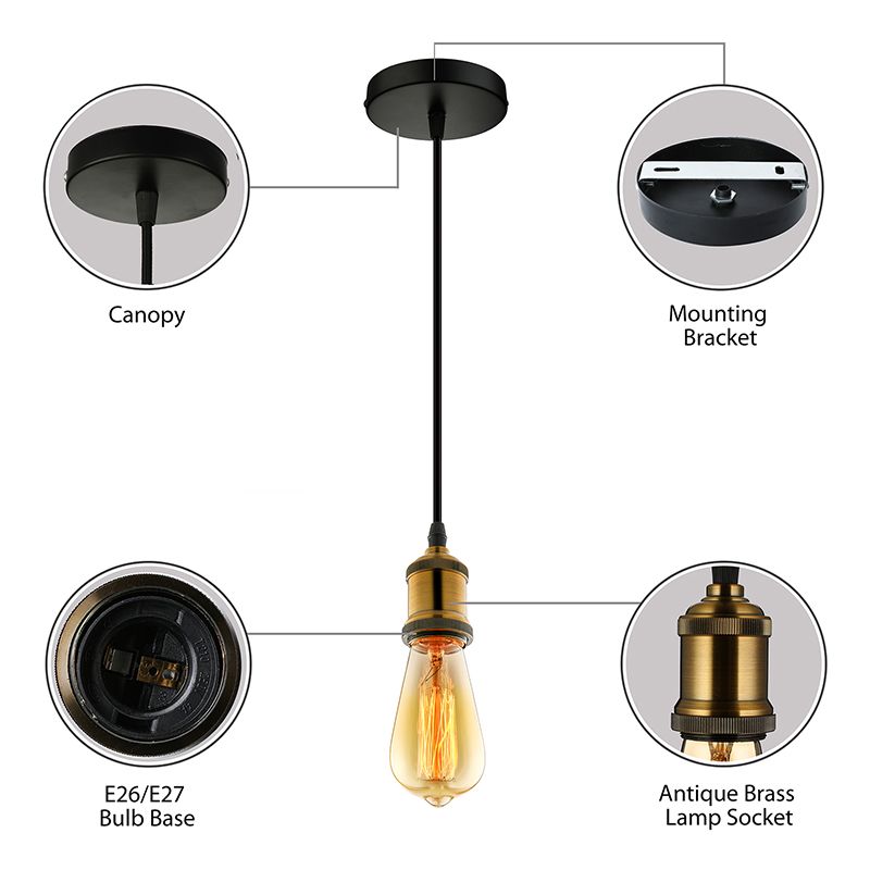 Metal Mini Hanging Pendant Light Vintage Style 1 Head Restaurant Hanging Fixture with Adjustable Cord in Brass