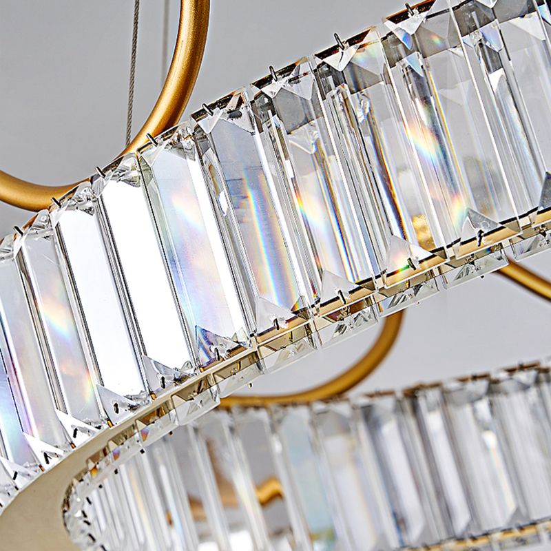 Beveled K9 Crystal Gold Pendant Light Crown Contemporary LED Ceiling Light for Bedroom