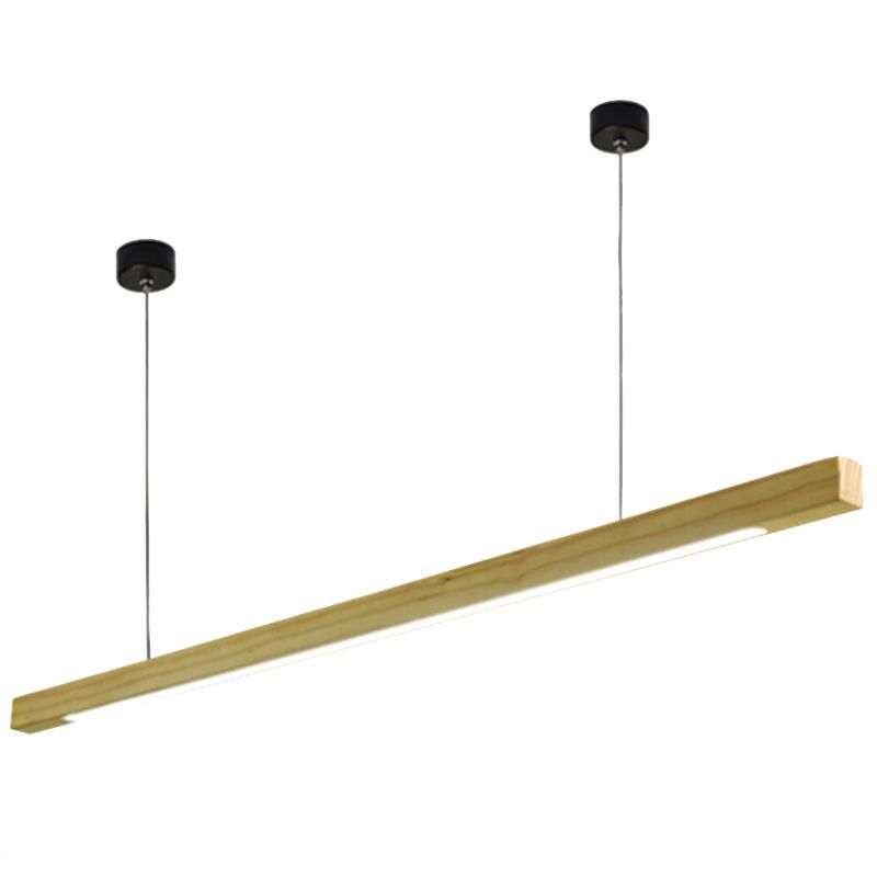 Solid Wood Rod Pendant Lighting Simplicity Beige LED Island Ceiling Light for Diner