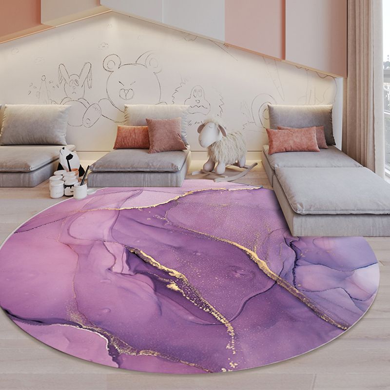 Contemporary Watercolor Pattern Rug Purple Polyester Rug Machine Washable Non-Slip Area Rug for Bedroom