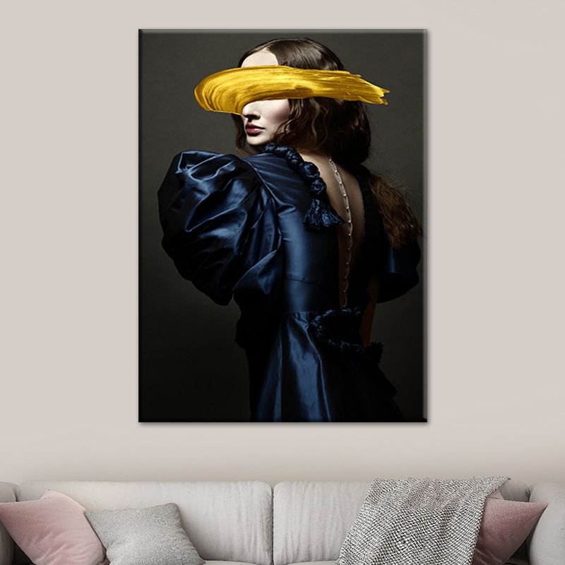 Woman Canvas Art Print Textured Surface Glam Living Room Wall Decor in Dark Color