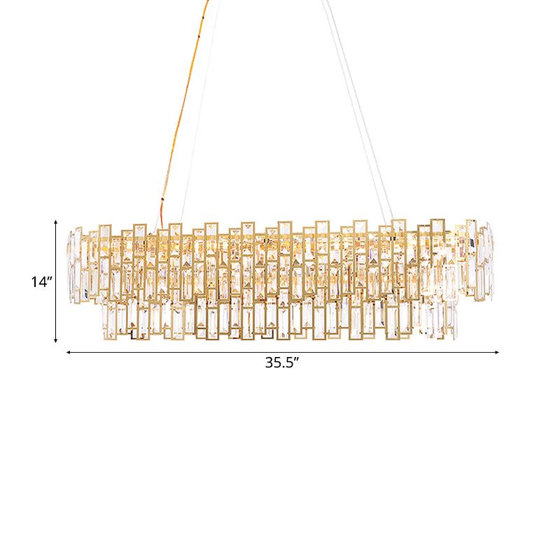 Crystal Block Linear Chandelier Light Contemporary Gold LED Hanging Ceiling Lamp for Living Room, 35.5"/45" Wide