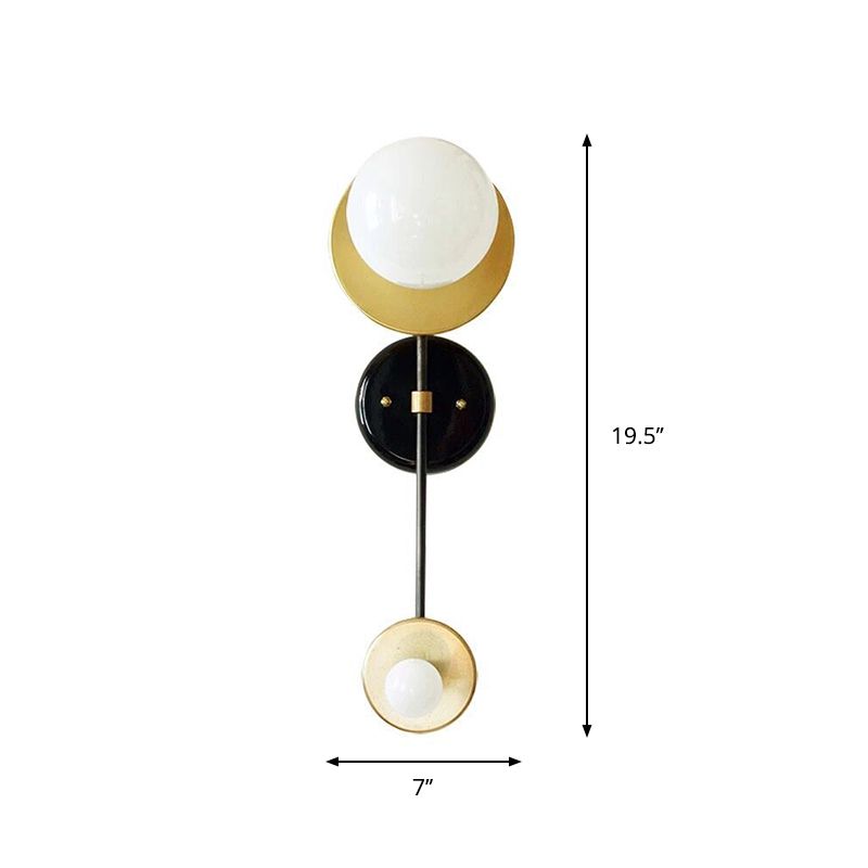 Balance Scale Wall Light Sconce Modernist 2 Lights Milky Glass Reading Lamp in Black and Gold