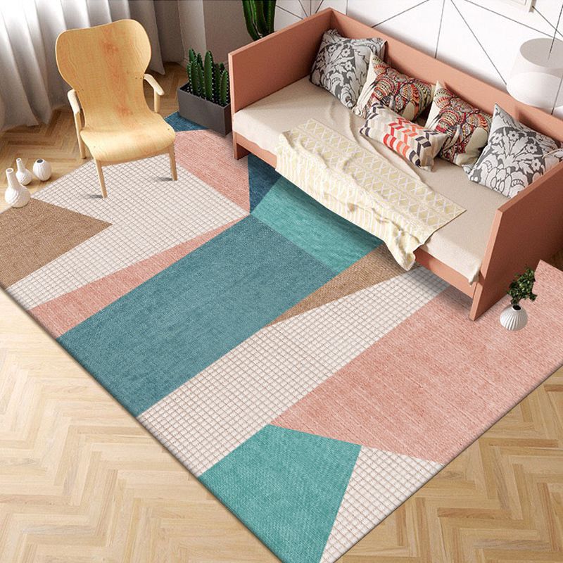 Orange Living Room Area Carpet Geometric Pattern Modern Area Rug Polyester Stain Resistant Rug