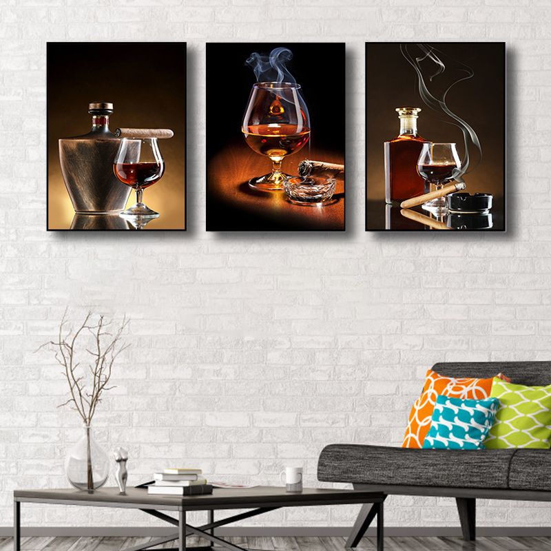 Photography Wines Wall Art Dining Room Drinks Print Canvas in Dark Color, Set of 3