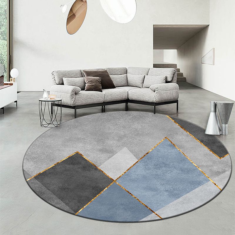 Round Graphic Print Rug Polyester Casual Carpet Pet Friendly Area Rug for Living Room