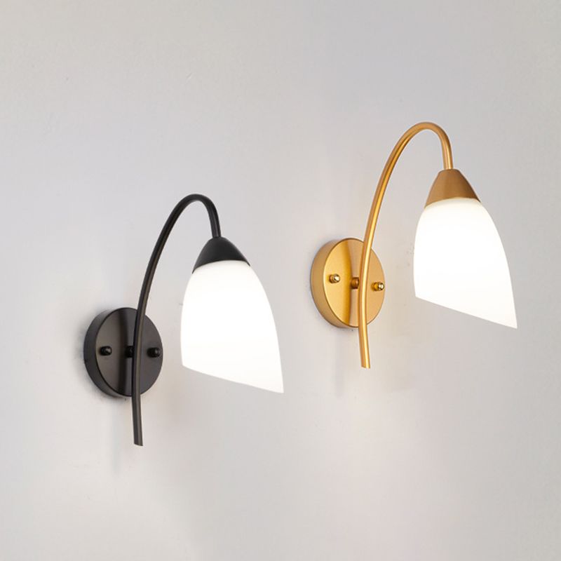 Simple Style White Glass Sconce Light Fixtures One Head Wall Lamp for Bedroom