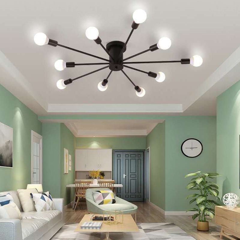 Plafondlamp in industriële stijl, metaal, multikop, inbouwlamp voor woonkamer