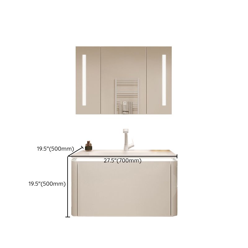 White Rectangular Vanity Single Sink Wall Mounted Wood Frame Bathroom Vanity with Mirror
