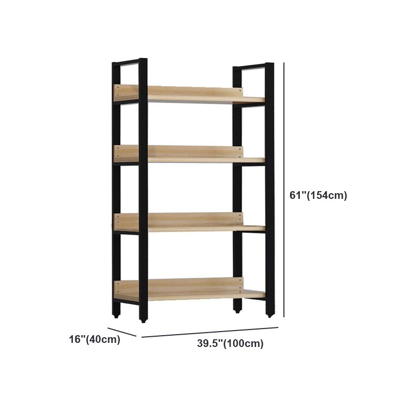 Vertical Industrial Etagere Bookshelf Steel Frame Solid Wood Shelf Bookshelf