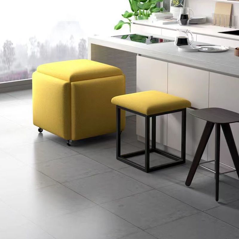 Modern Ottoman Velvet Upholstered Solid Color Square Ottoman with Bottom Rack