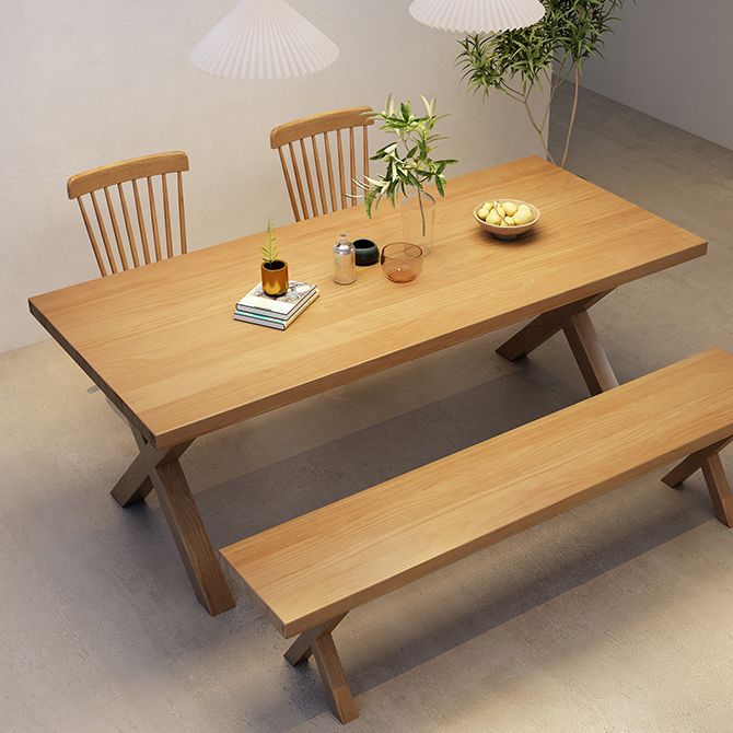 Industrial Dinner Table Rectangle Solid Wood Dinette Table in Brown
