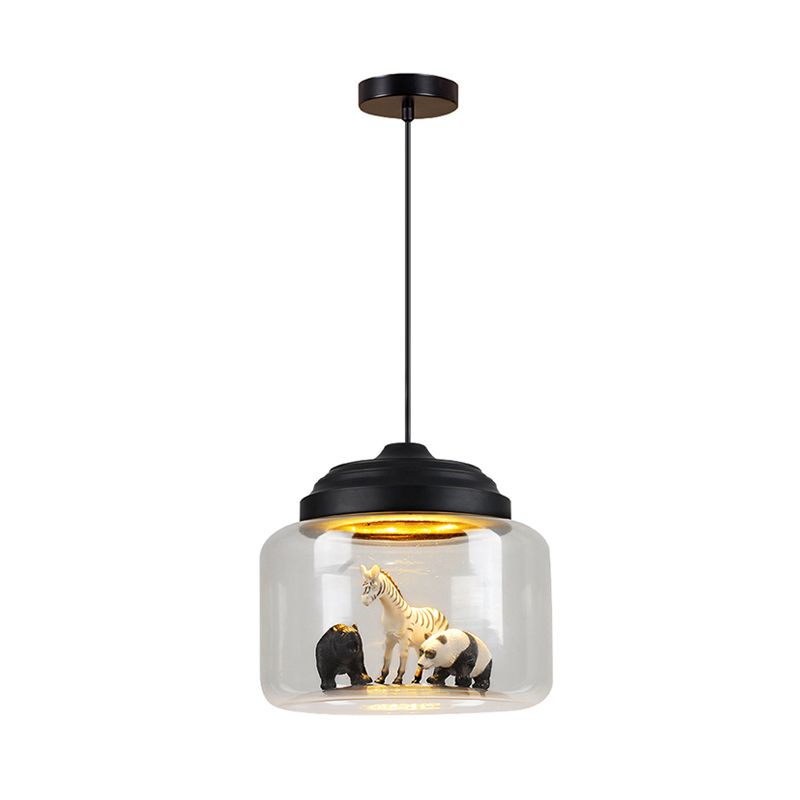 Hanging Lamp for Bedroom, Adjustable Modern Glass Cylinder Pendant Lighting with Animals Decoration (Random shipments of Animals)