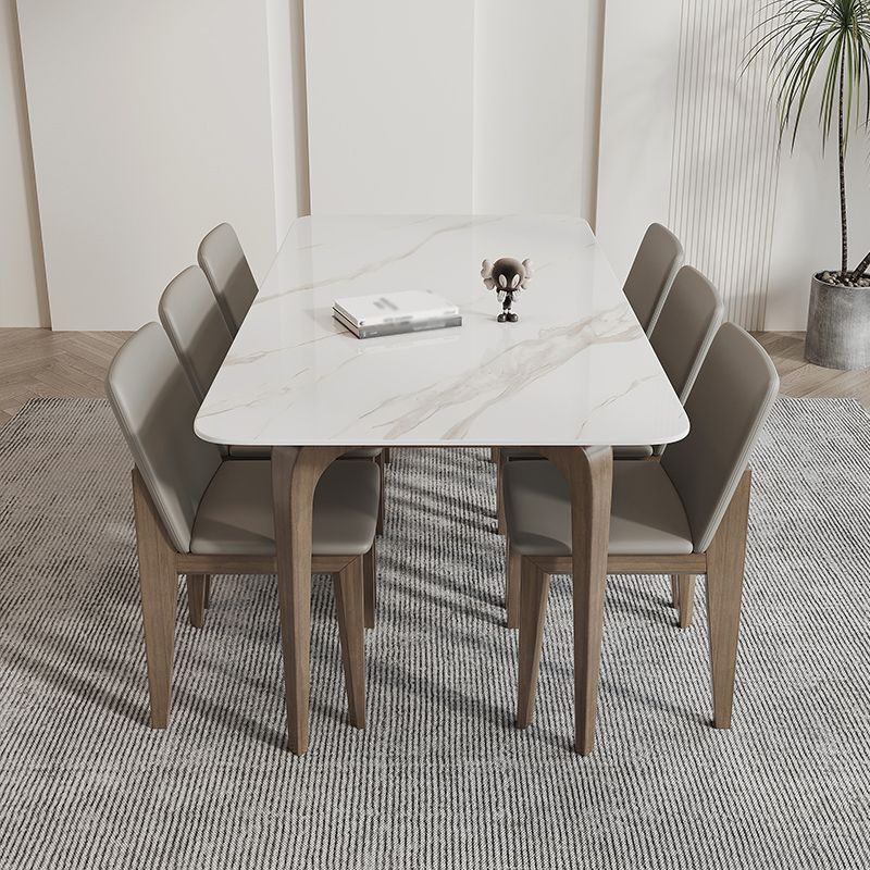 Sintered Stone White Dining Table Industrial Style 4 Legs Table for Dining Room