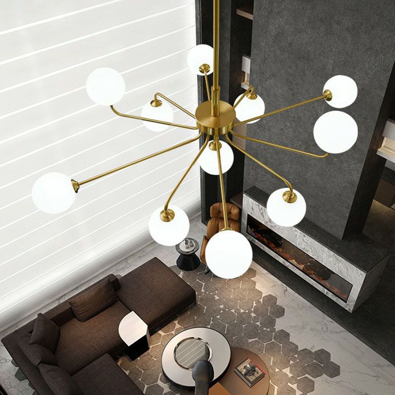 Orb Shaped Hanging Light Postmodern Glass Gold Finish Chandelier for Living Room