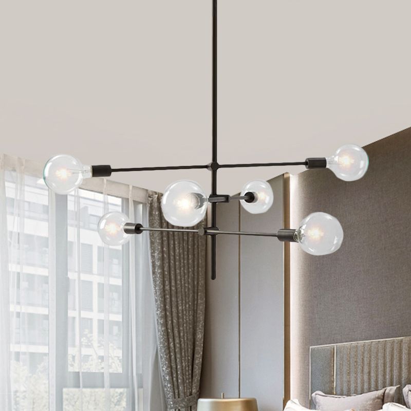 Contemporary Sputnik Chandelier Lighting Metallic 6 Lights Living Room Pendant Lamp with Exposed Bulb in Black/Gold